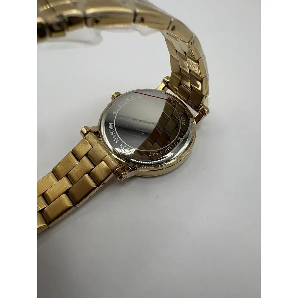 Michael Kors Mk7547 Watch Gold-Tone Black Pave Crystal Bezel Nwt Gold
